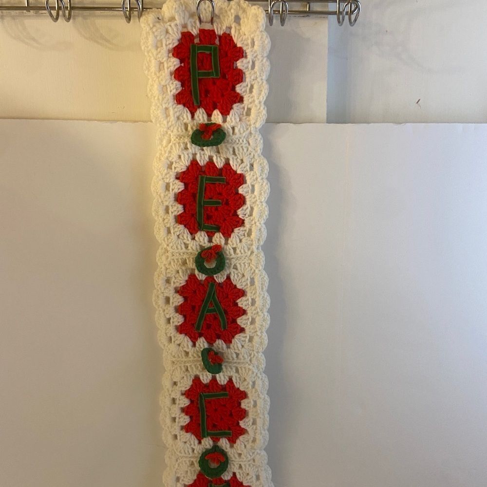 Vintage homemade‎ crochet boho Christmas hanging Believe 29x6”